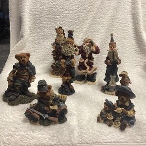Boyds Bears Folkstone Collection Christmas Figurine Lot Santa Bear 8pc Mixed Set